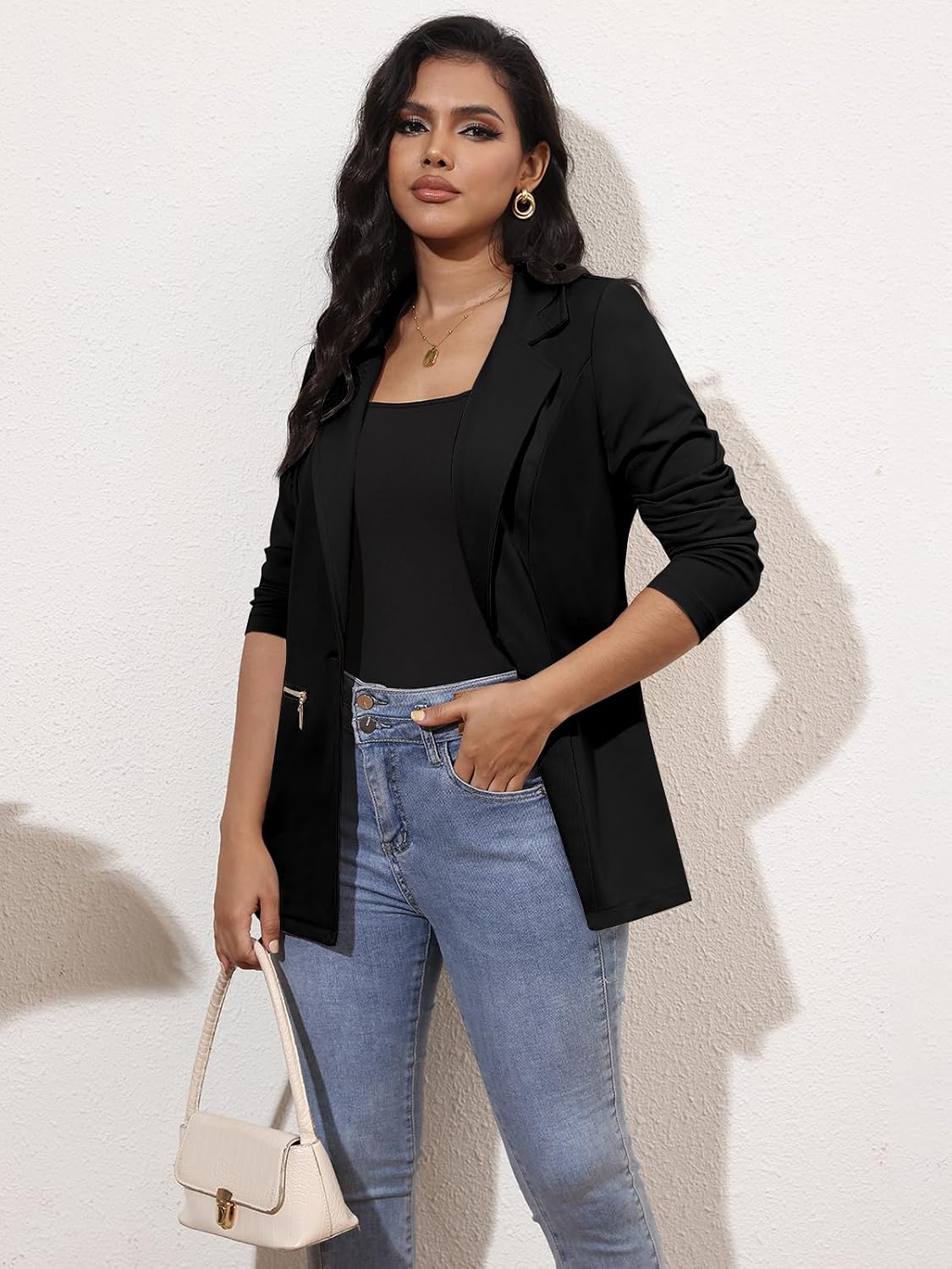 Genhoo Womens Casual Blazer Stretch Long Sleeve Work Office Suit Jacket