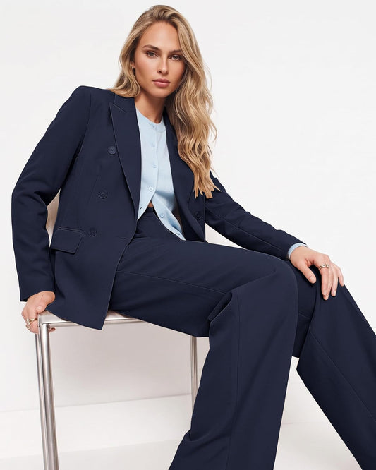 luvamia Pants Suits Women 2 Piece Double Breasted Business Casual Outfits