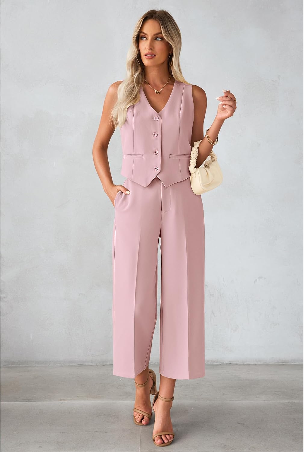 luvamia Vest Pant Suits for Women Dressy Wide Leg 2 Piece Sets Work Outfits