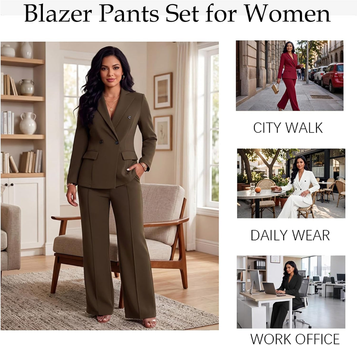 Ophestin Women's 2 Piece Suits Double Breasted Blazer Pants Suits Set