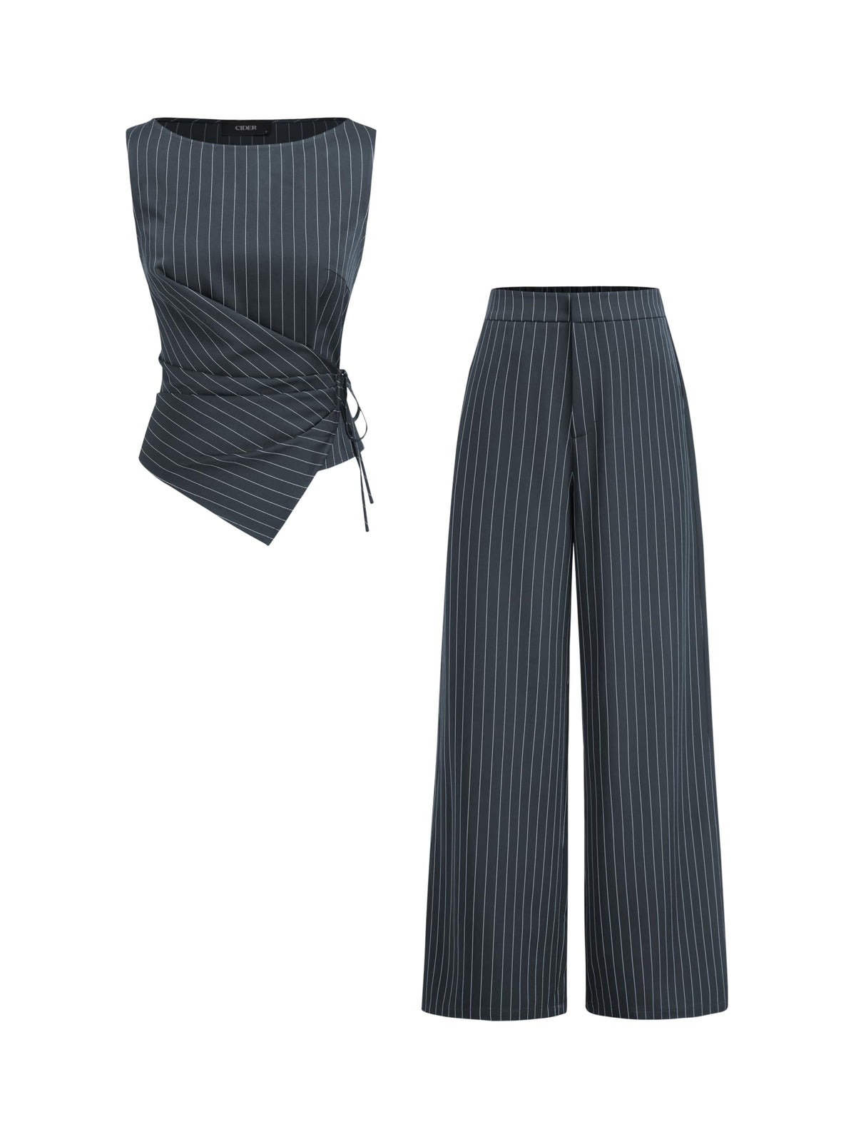 CIDER Womens Striped Knotted Top Straight Leg Pant Set