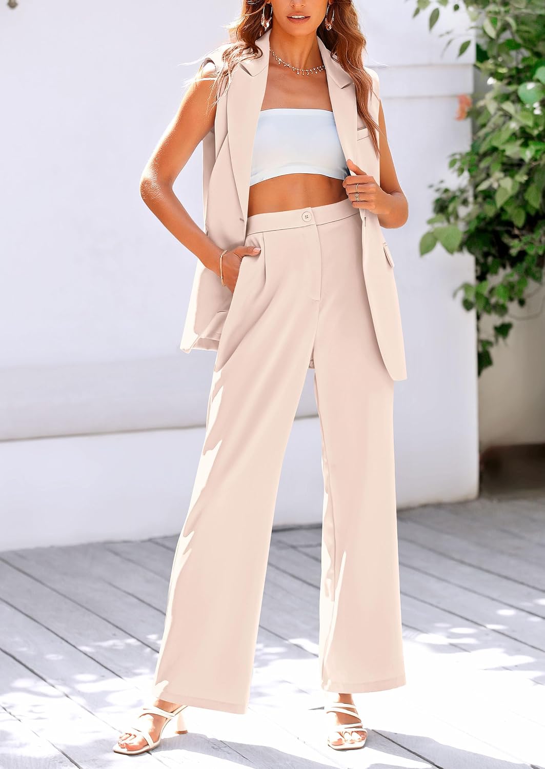 PRETTYGARDEN Women's Summer 2 Piece Outfits Blazer Sets