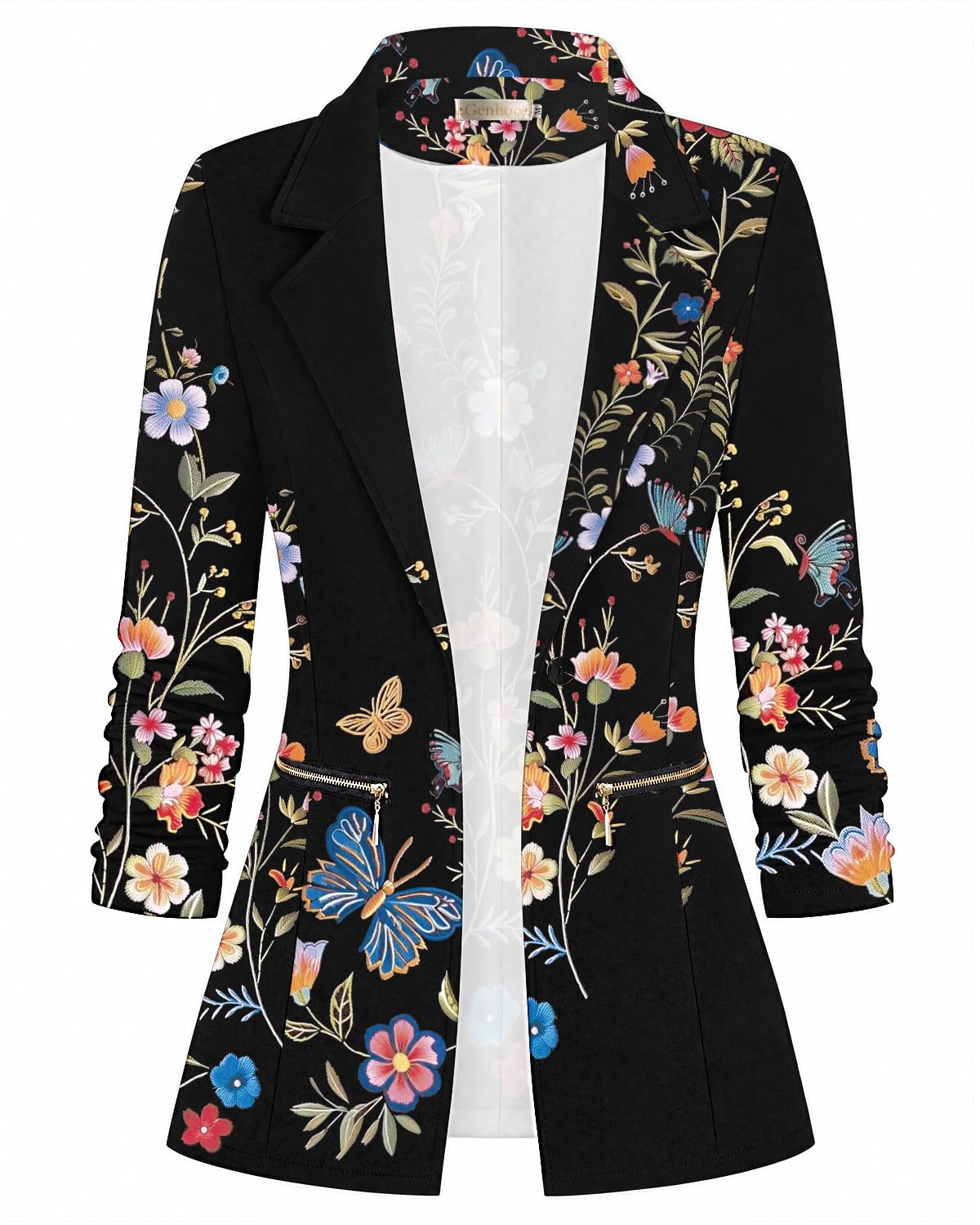 Genhoo Womens Casual Blazer Stretch Long Sleeve Work Office Suit Jacket