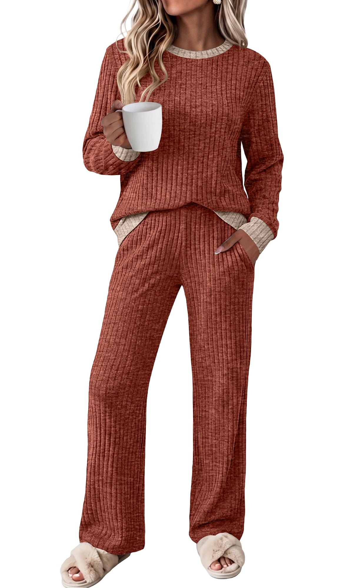 OFEEFAN Lounge Sets for Women Two Piece Fall Fashion Matching Sets Comfy Airport Travel Vacation Outfits with Pockets