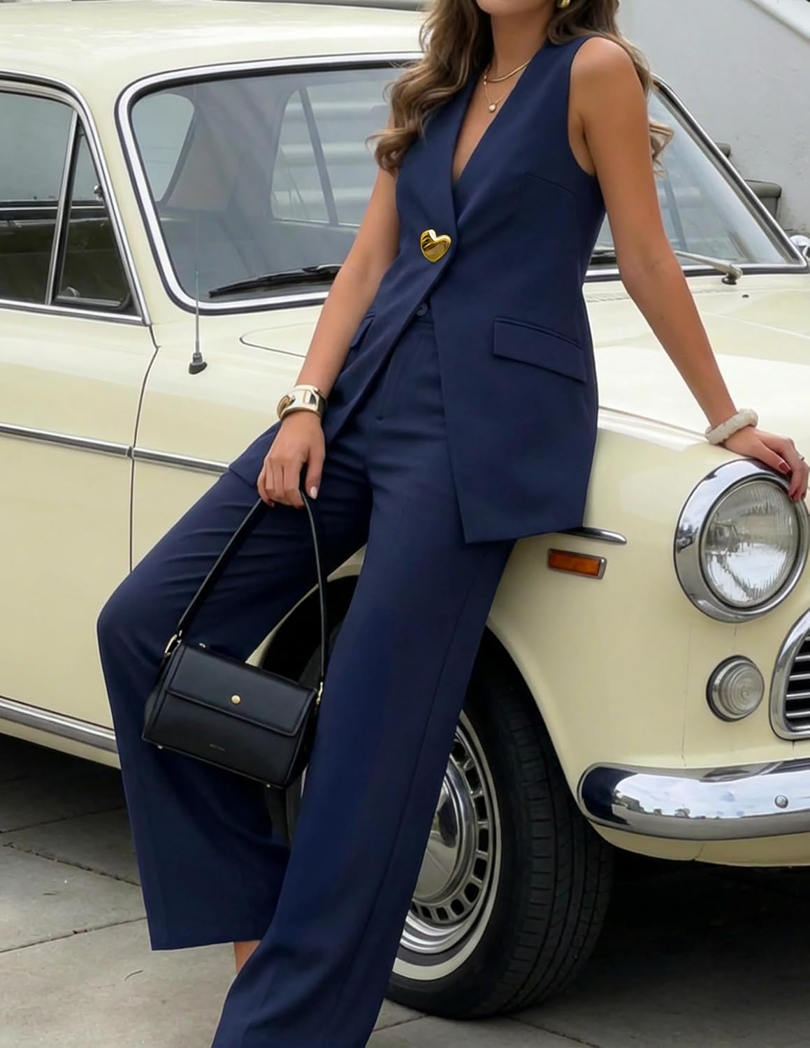 ZESICA Women's Summer Sleeveless 2 Piece Blazer Suit Sets