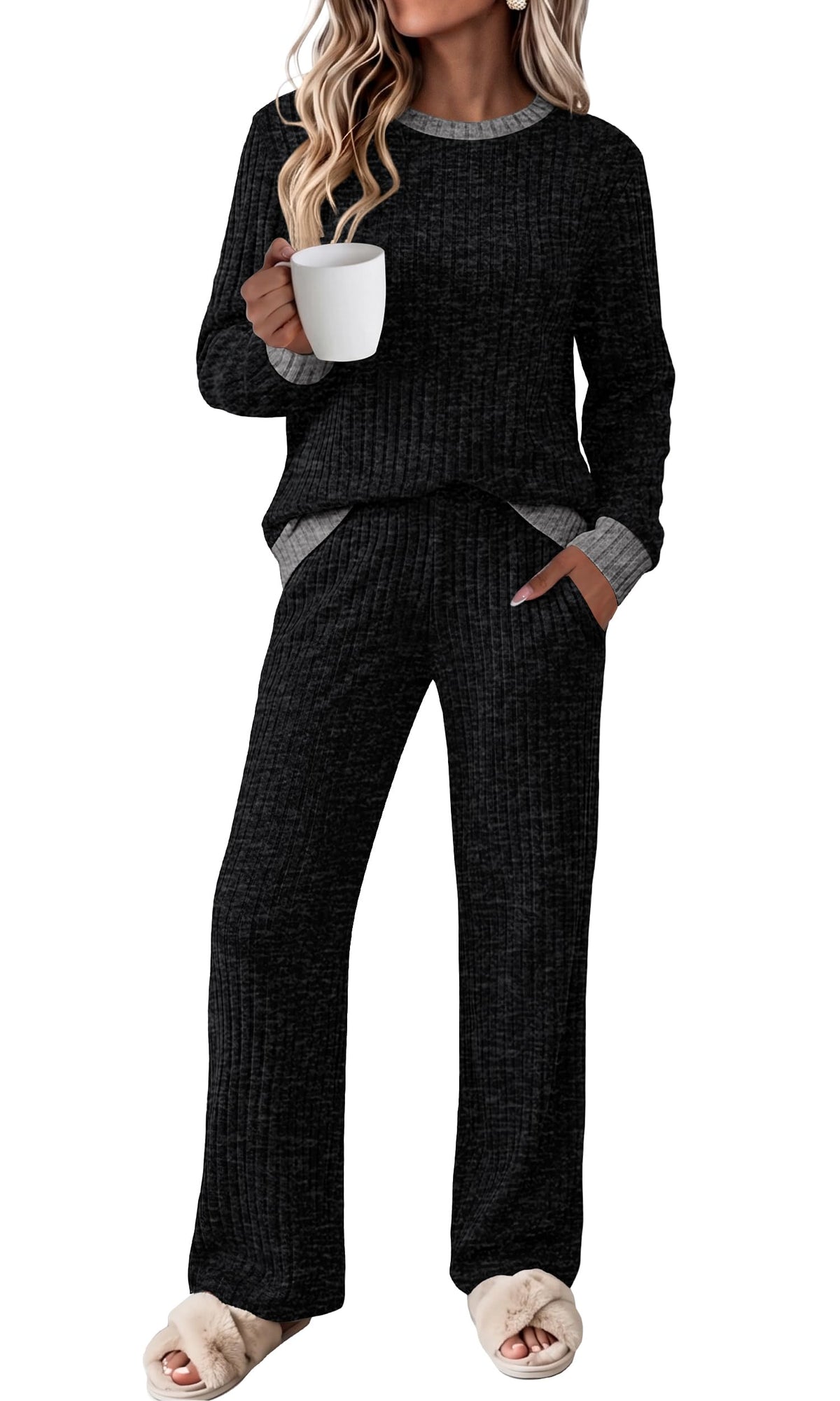 OFEEFAN Lounge Sets for Women Two Piece Fall Fashion Matching Sets Comfy Airport Travel Vacation Outfits with Pockets