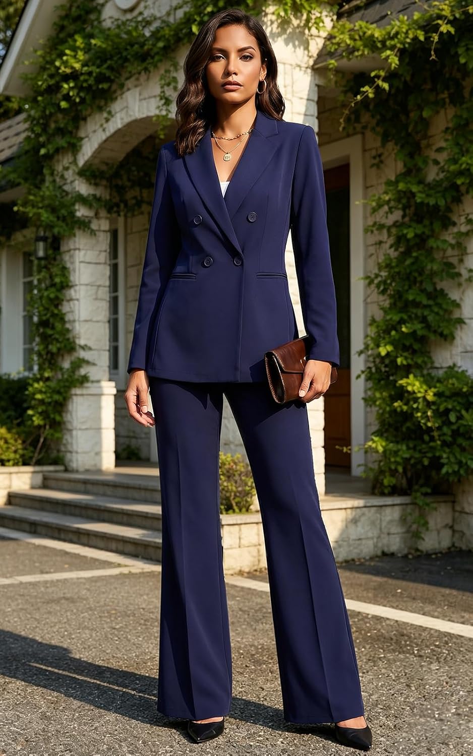 Agenlulu Women's 2 Piece Suits Business Casual Outfits Long Sleeve Solid Blazer Pantsuits Professional Office Work Sets