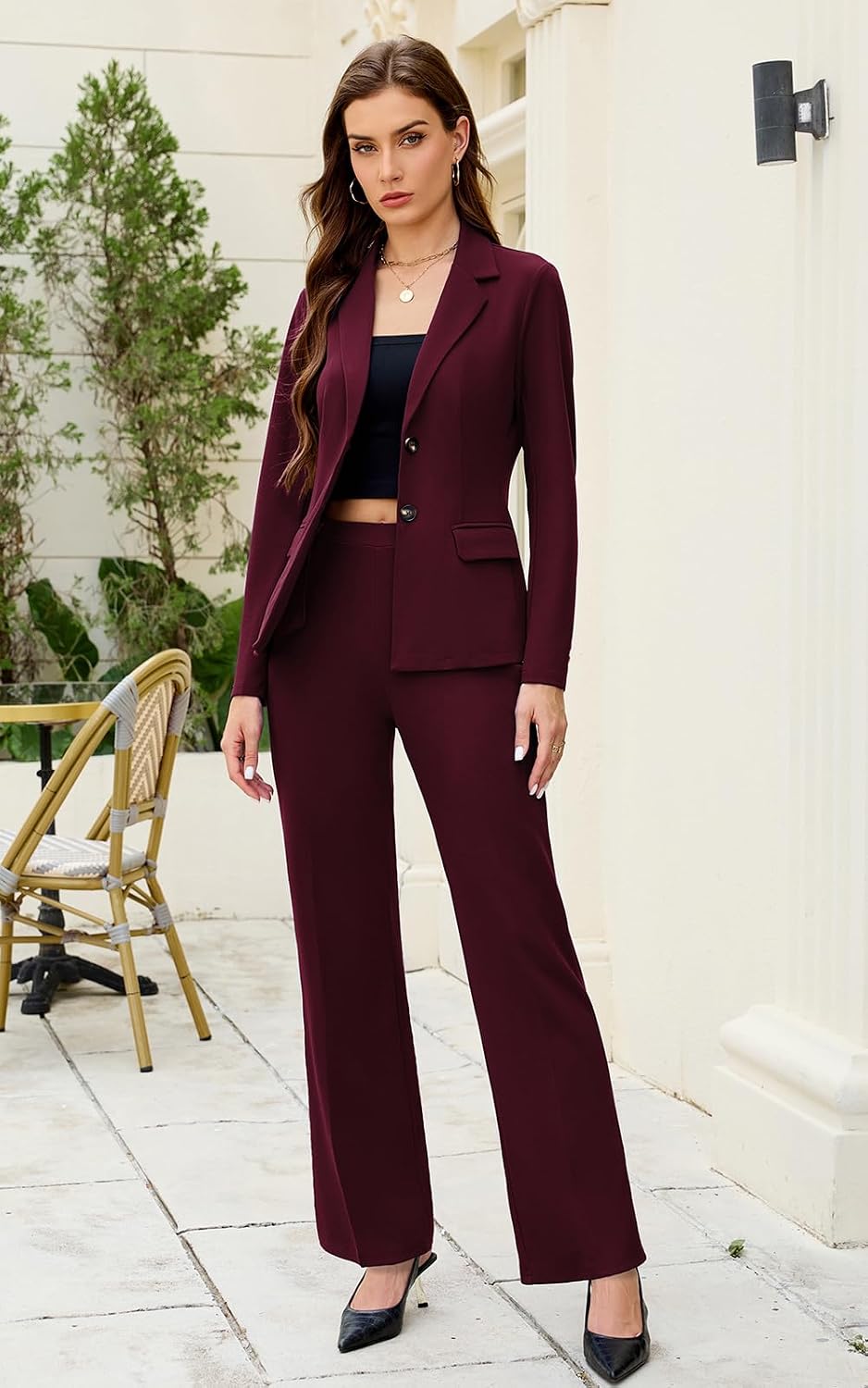 Women's 2 Piece Suits Business Casual Outfits Long Sleeve Solid Pantsuits Professional Office Work Sets