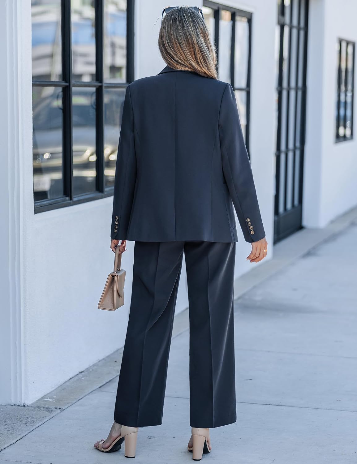 luvamia Pants Suits for Women Dressy 2 Piece Set Business Casual Outfit Professional Long Sleeve Office Work Blazer Sets