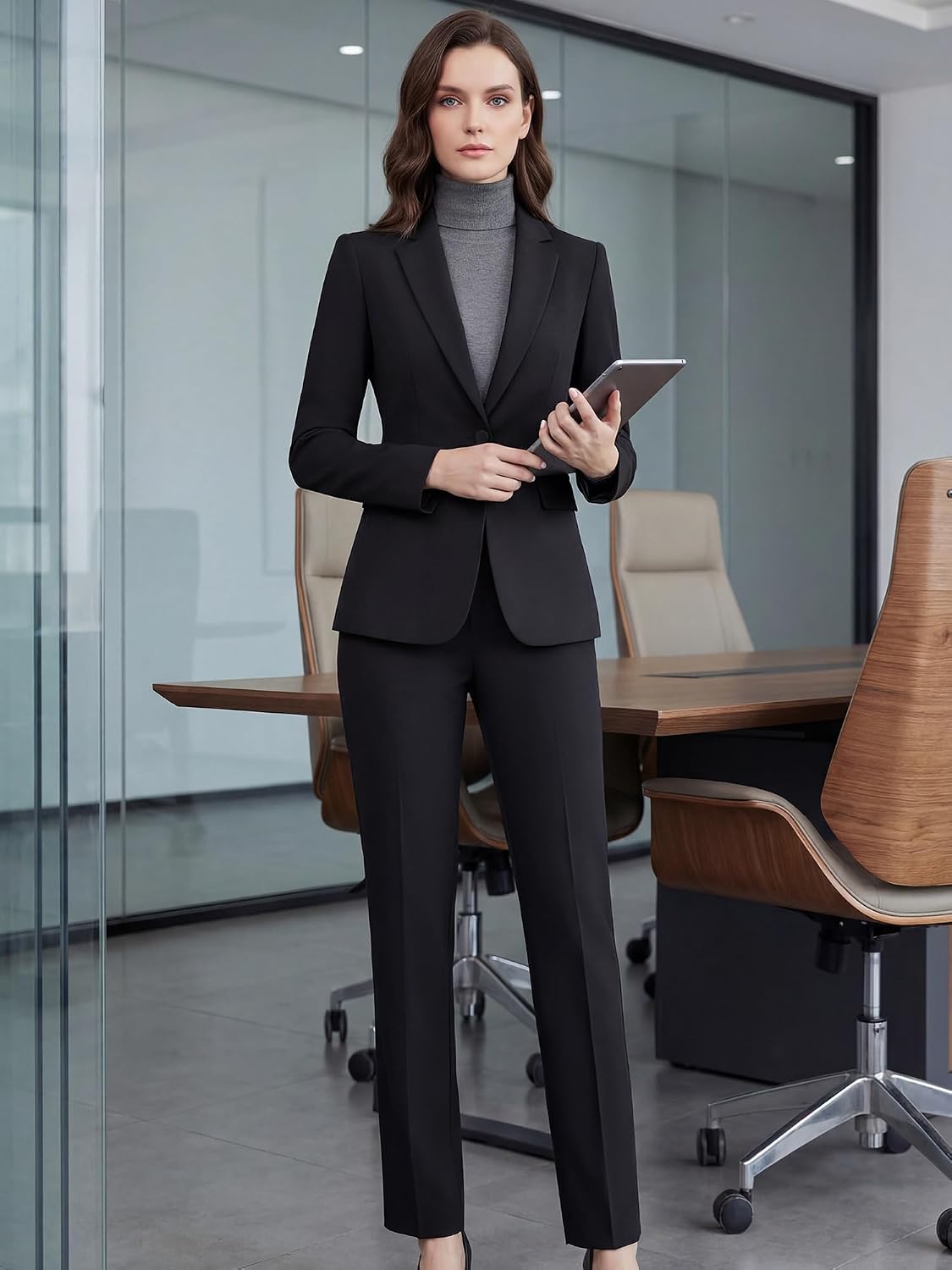 Women's Two Piece Pants Suits - Wrinkle-Free High End Business Formal Casual Blazer Set - Professional Work Outfit