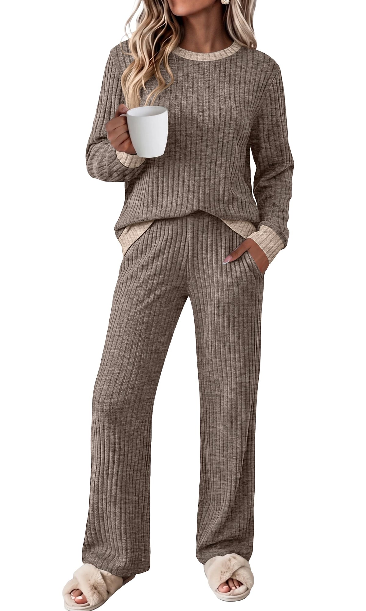 OFEEFAN Lounge Sets for Women Two Piece Fall Fashion Matching Sets Comfy Airport Travel Vacation Outfits with Pockets