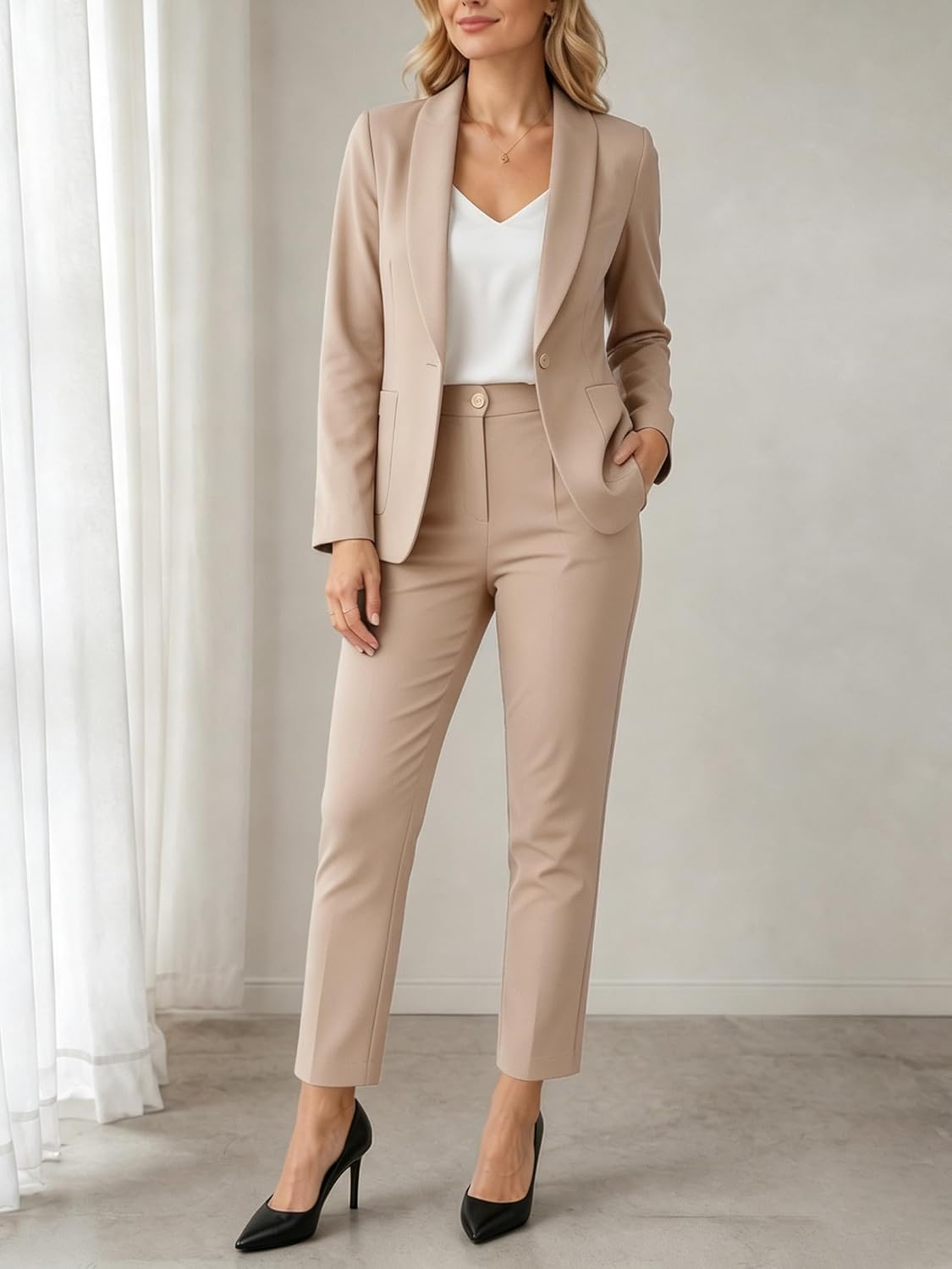 Kubsid Pant Suits for Women Dressy 2026 Stretchy Business Blazer and High Waist Straight Leg Pants Work 2 Piece Outfits