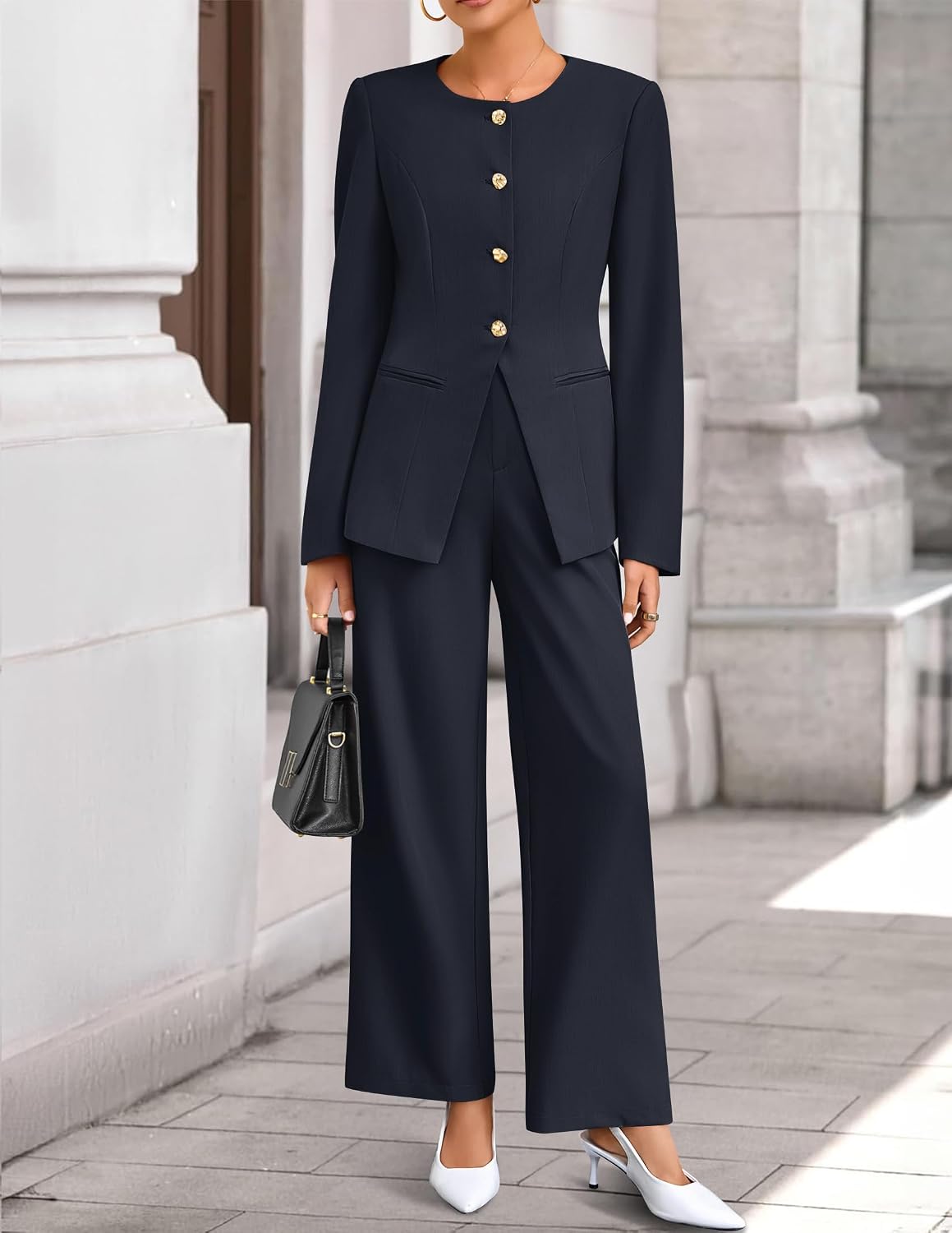 ZESICA Women's Two Piece Suits Sets Casual Business Pants Outfits