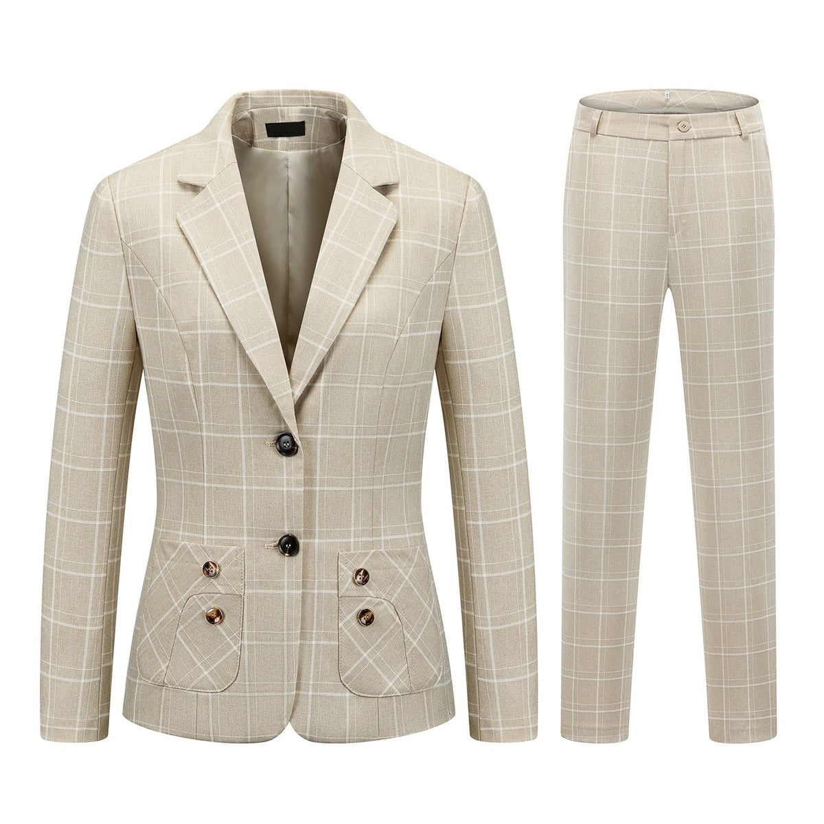 MODFUL Women's 2-Piece Plaid Business Suit Blazer&Pants Set