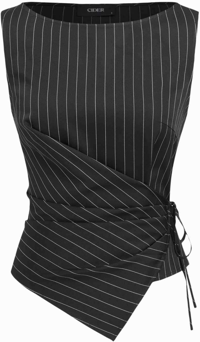 CIDER Womens Striped Knotted Top Straight Leg Pant Set