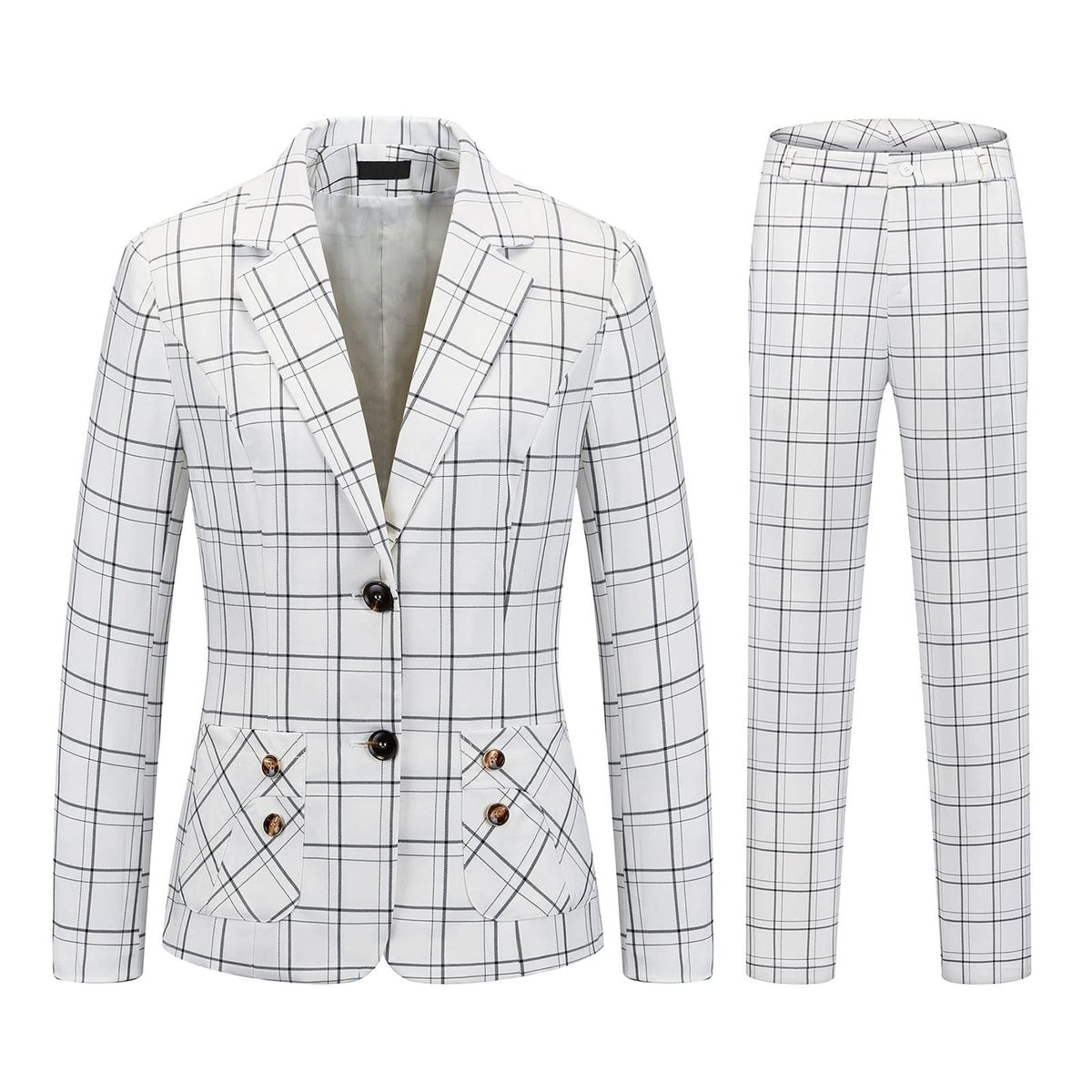 MODFUL Women's 2-Piece Plaid Business Suit Blazer&Pants Set
