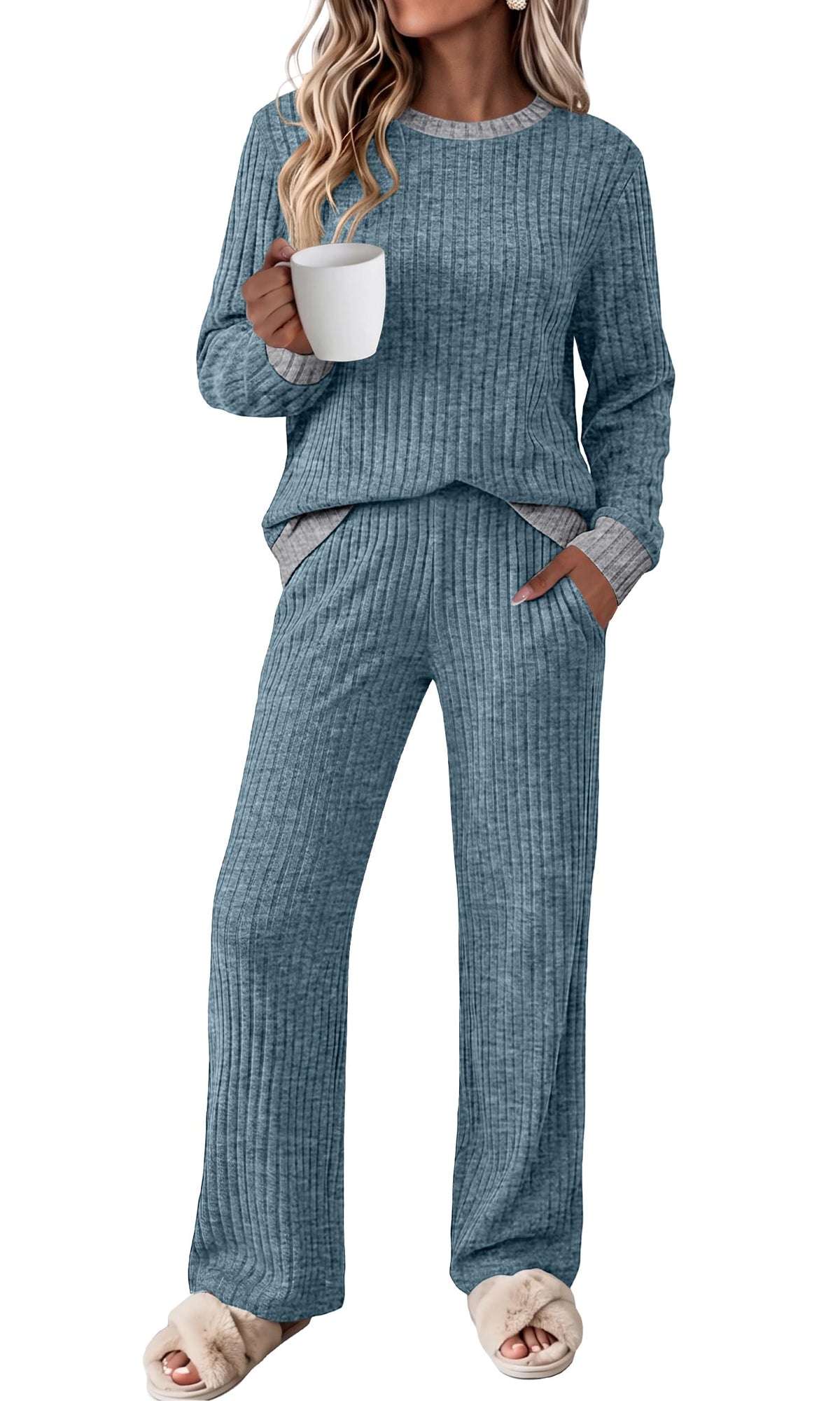 OFEEFAN Lounge Sets for Women Two Piece Fall Fashion Matching Sets Comfy Airport Travel Vacation Outfits with Pockets