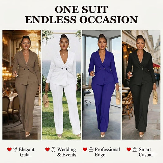 Kafiloe Women Double Breasted Blazer Pants Suit 2 Piece Outfits