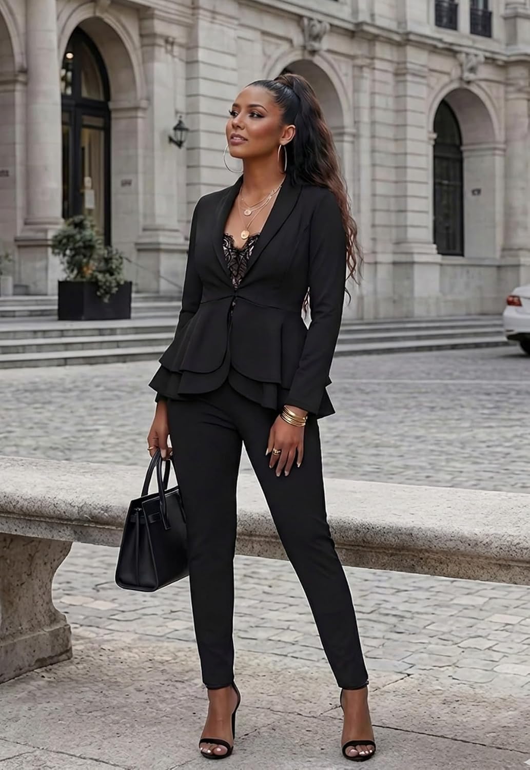 Salimdy 2 Piece Outfits for Women Long Sleeve Dressy Blazer Pants Suits