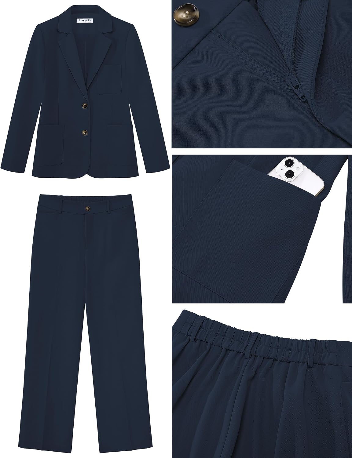 luvamia Pants Suits for Women Dressy 2 Piece Set Business Casual Outfit Professional Long Sleeve Office Work Blazer Sets