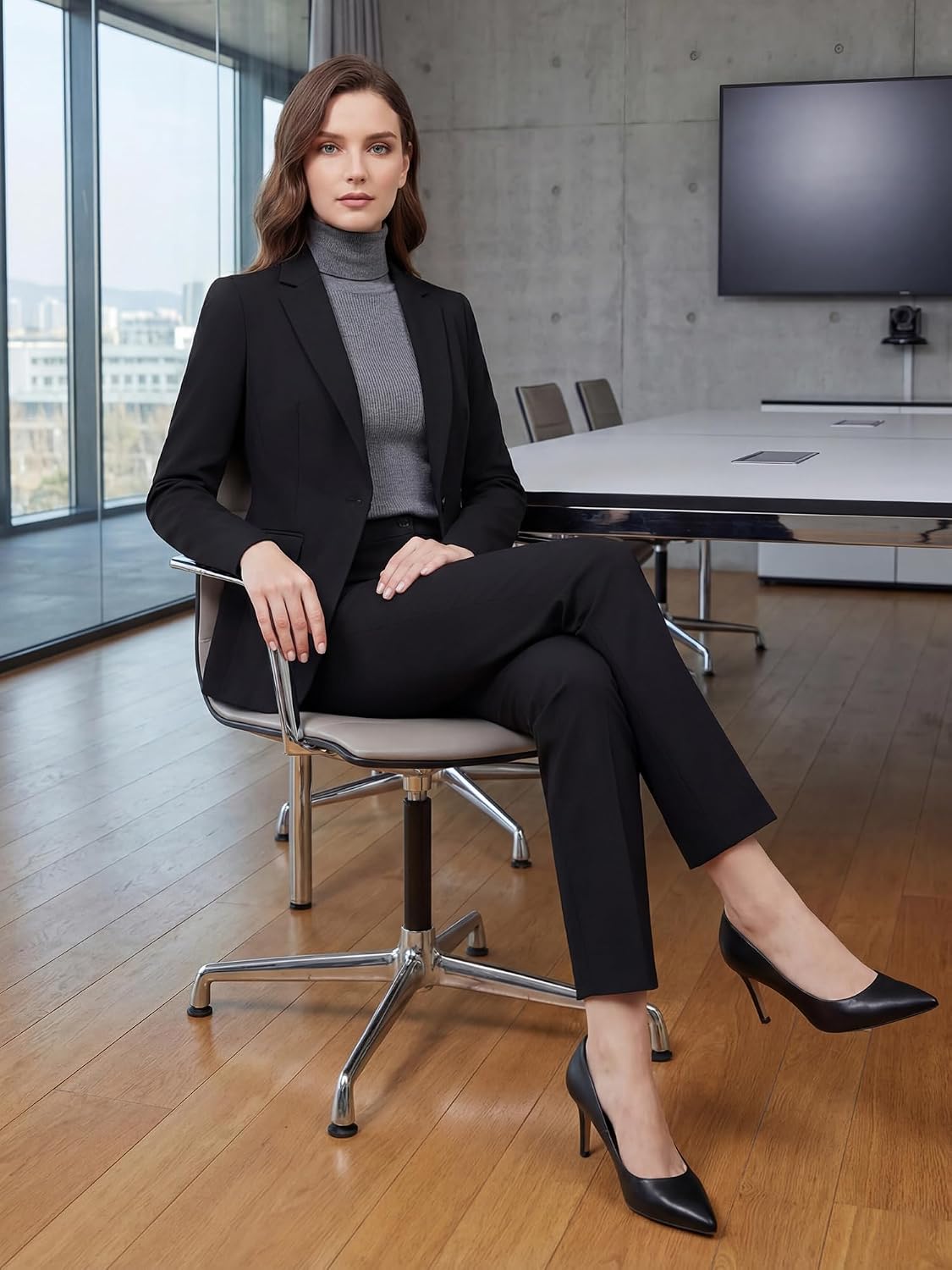 Women's Two Piece Pants Suits - Wrinkle-Free High End Business Formal Casual Blazer Set - Professional Work Outfit