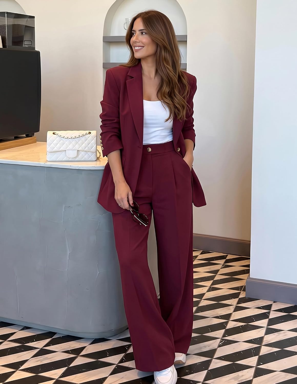 ZESICA Women's Suits 2 Piece Sets Business Casual Work Outfits