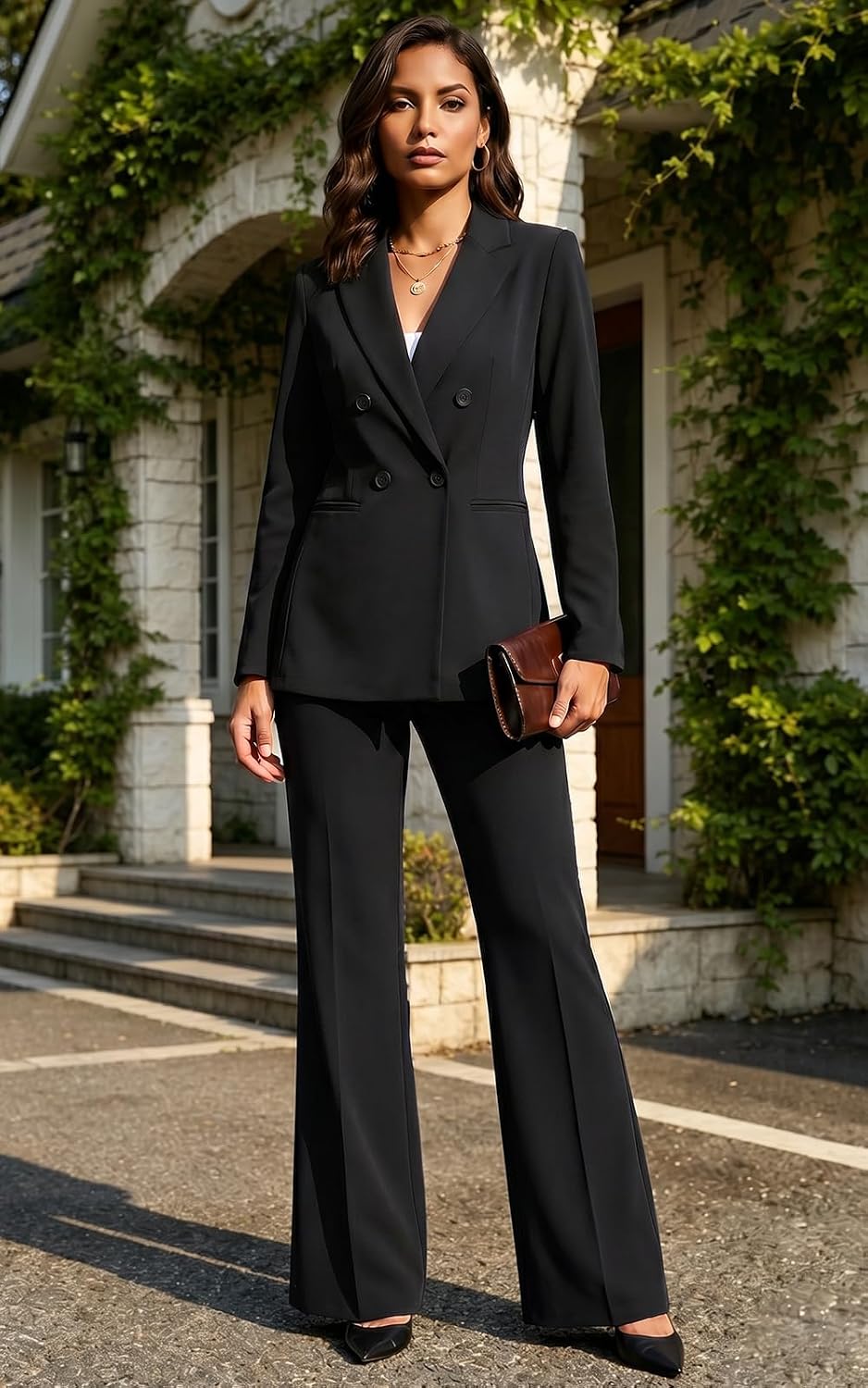Agenlulu Women's 2 Piece Suits Business Casual Outfits Long Sleeve Solid Blazer Pantsuits Professional Office Work Sets