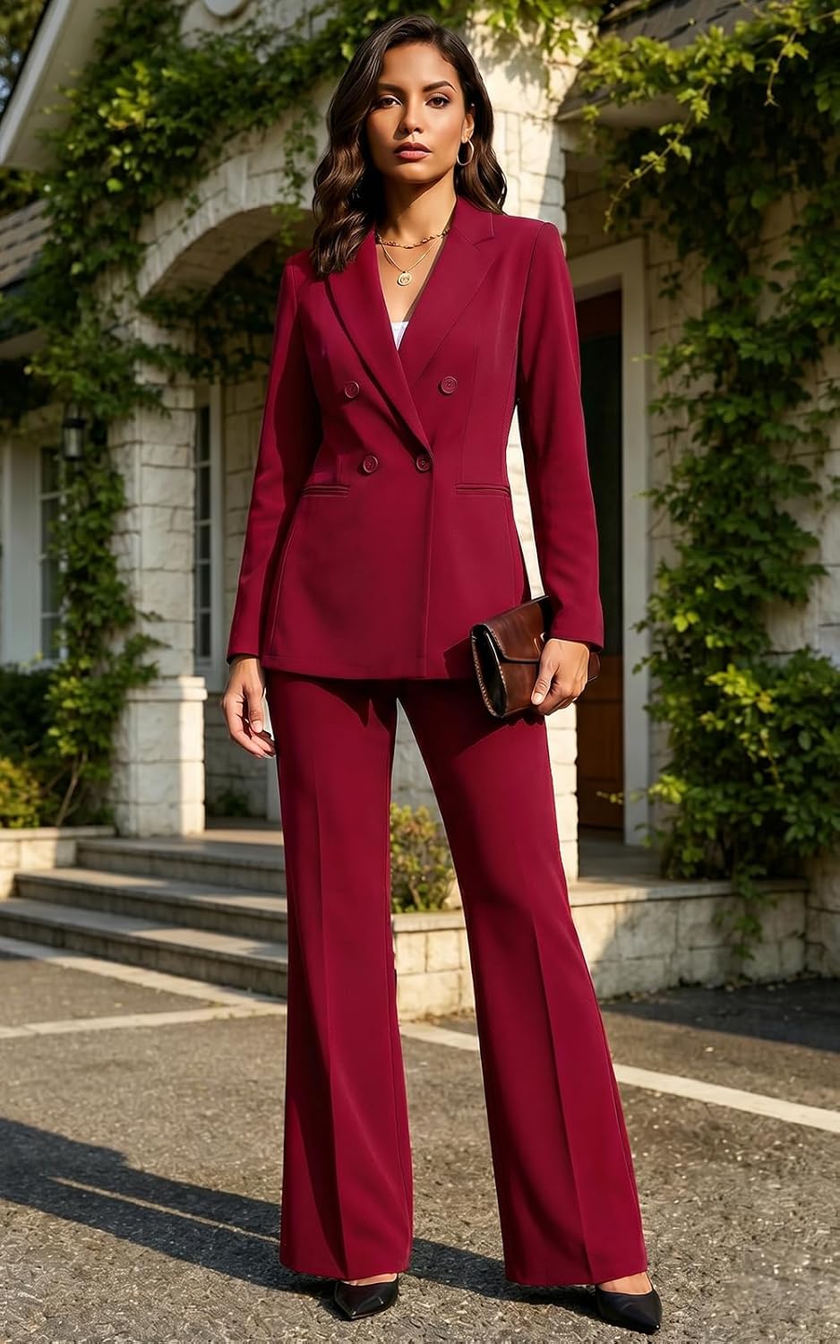 Agenlulu Women's 2 Piece Suits Business Casual Outfits Long Sleeve Solid Blazer Pantsuits Professional Office Work Sets