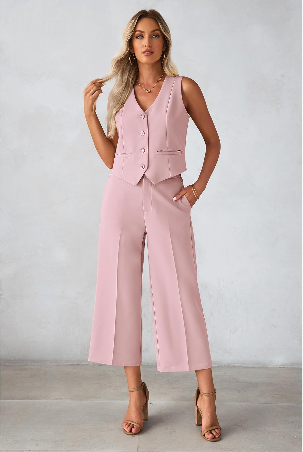 luvamia Vest Pant Suits for Women Dressy Wide Leg 2 Piece Sets Work Outfits