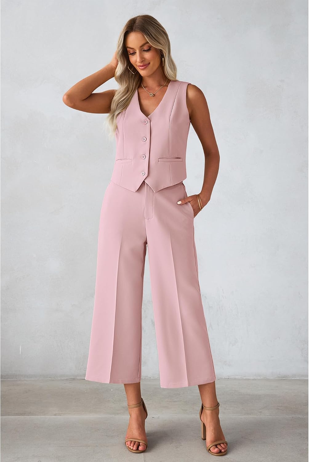 luvamia Vest Pant Suits for Women Dressy Wide Leg 2 Piece Sets Work Outfits