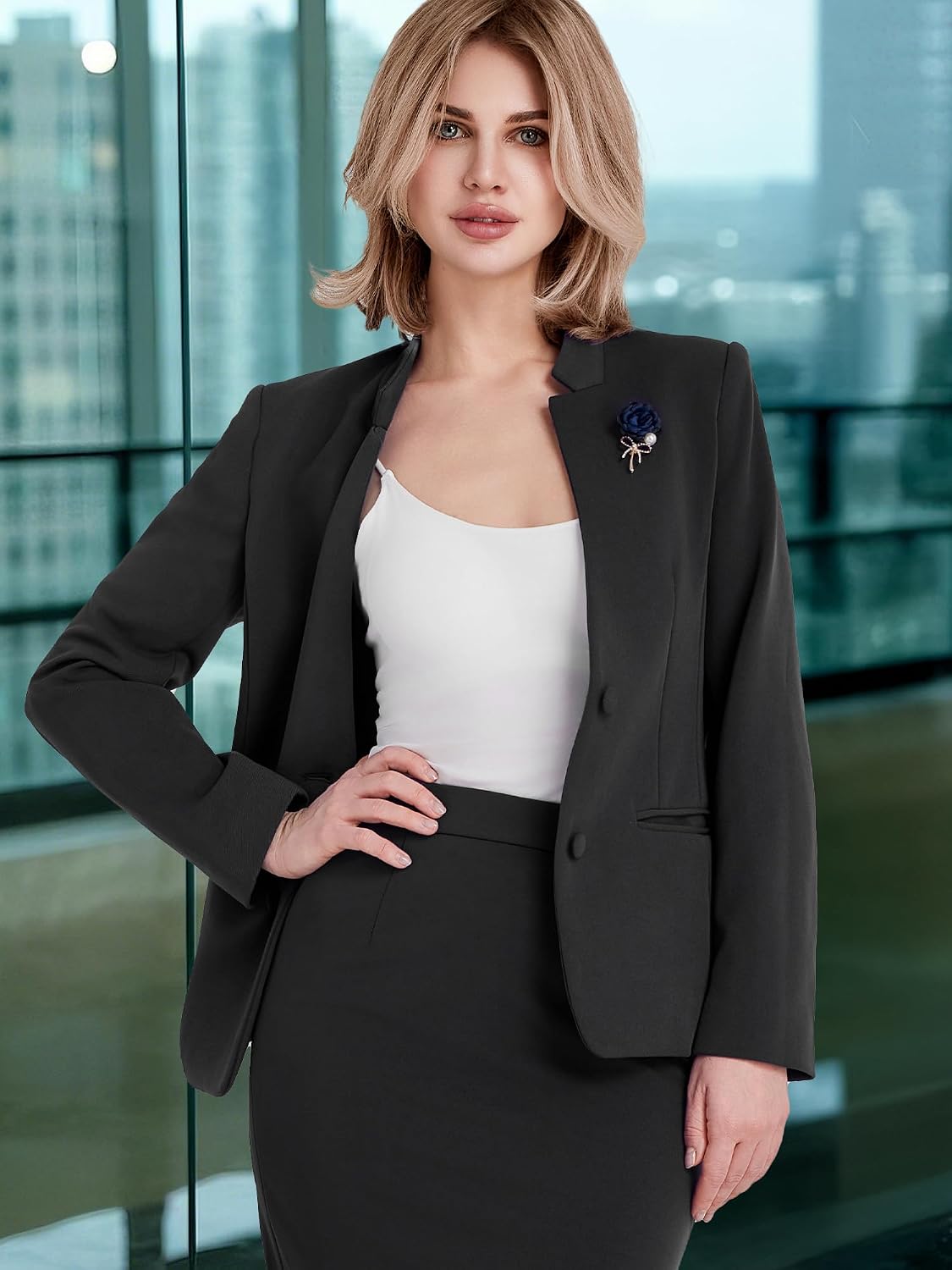 Kelyaa Women's 2 Piece Suit Skirt Set Business Blazer & Pencil Skirt