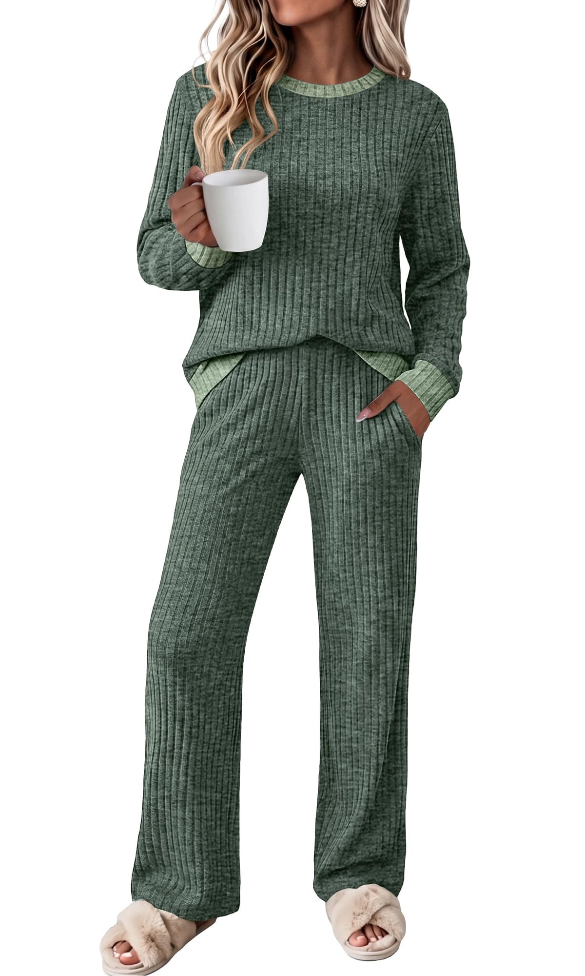 OFEEFAN Lounge Sets for Women Two Piece Fall Fashion Matching Sets Comfy Airport Travel Vacation Outfits with Pockets