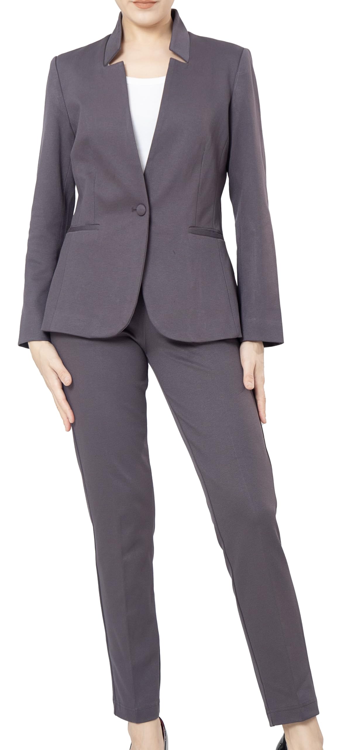 Marycrafts Women's Professional Stand Up Collar Blazer Pant Suits 2 Piece Set Business