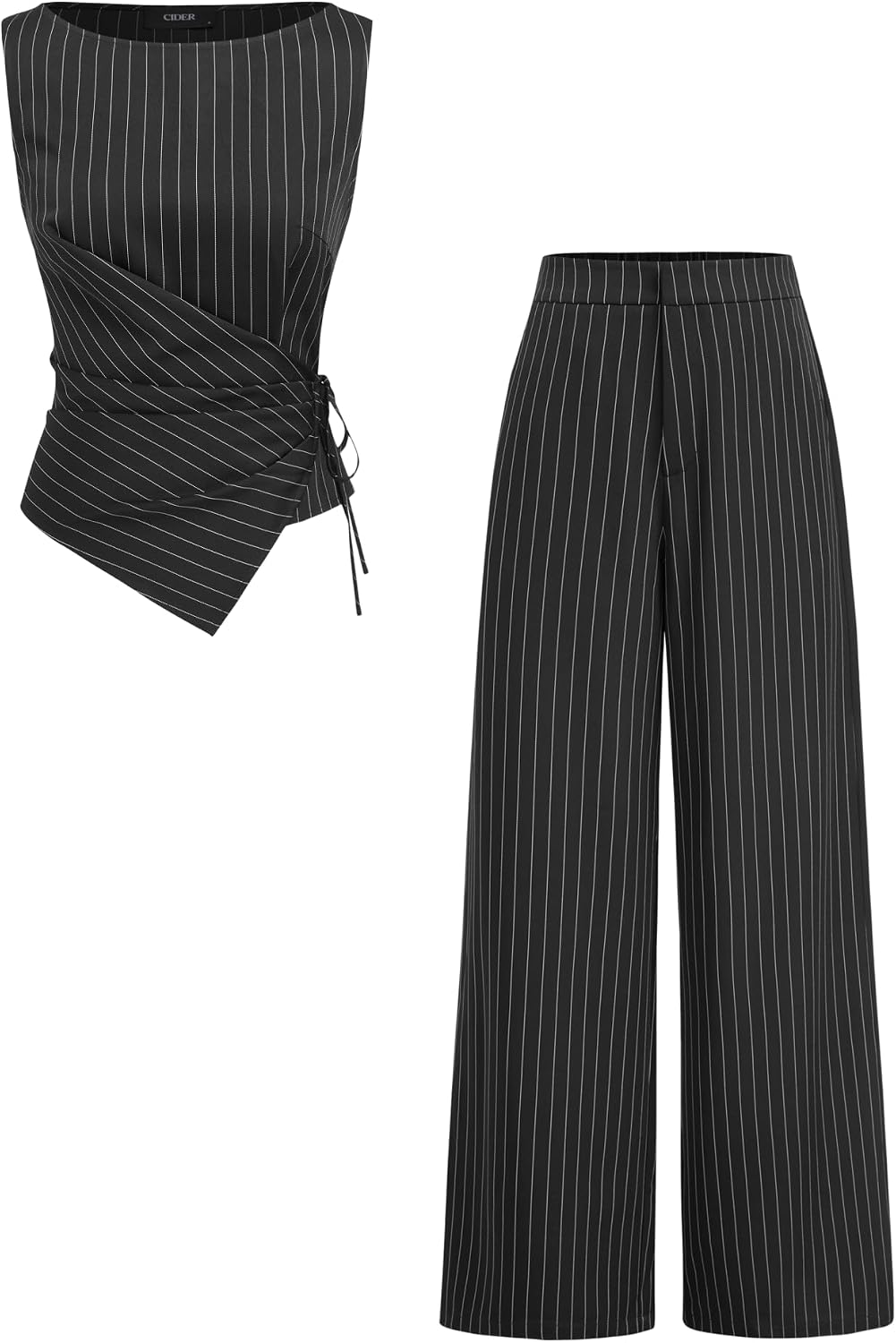 CIDER Womens Striped Knotted Top Straight Leg Pant Set