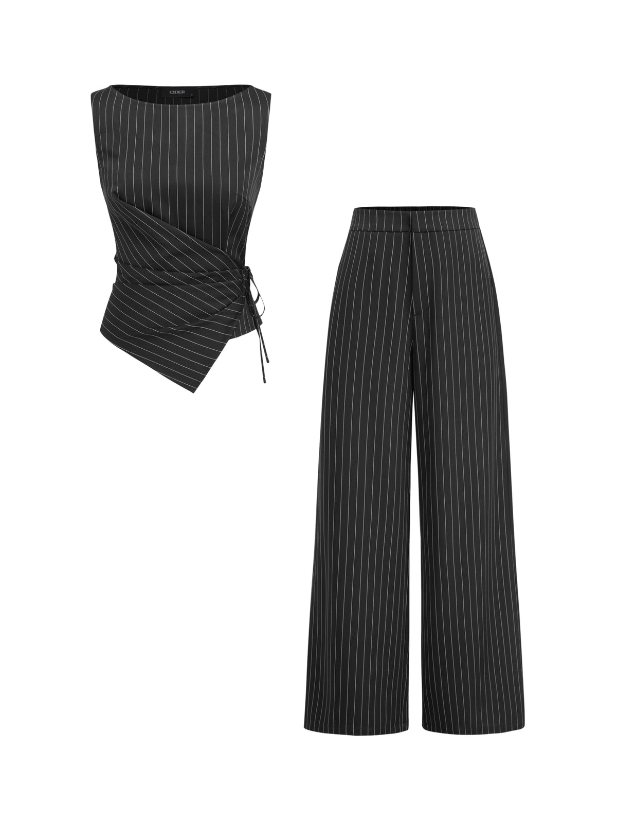 CIDER Womens Striped Knotted Top Straight Leg Pant Set