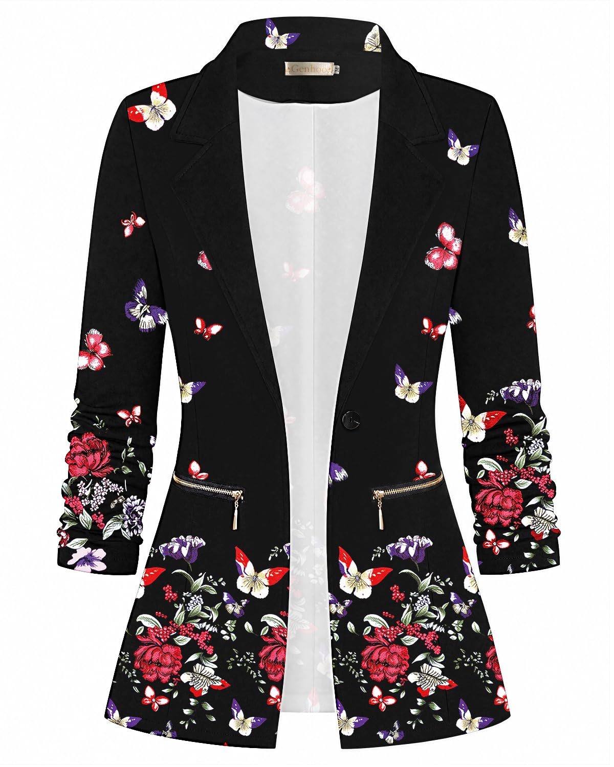 Genhoo Womens Casual Blazer Stretch Long Sleeve Work Office Suit Jacket