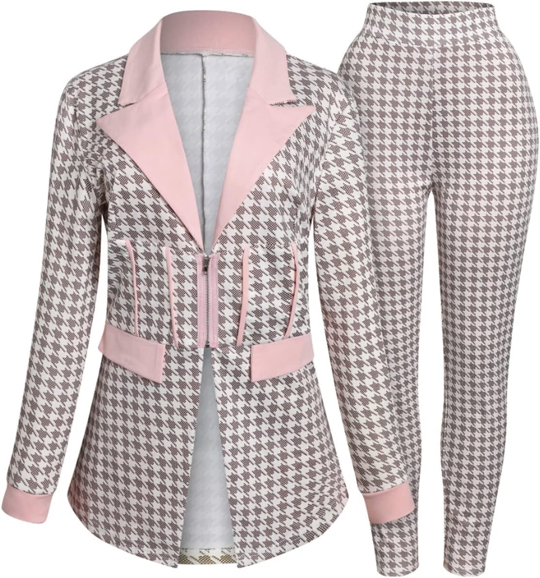 Recious Womens Sexy 2 Pieces Denim Printed Zipper Jackets Bodycon Pants Party Clubwear Tracksuit Outfits Set