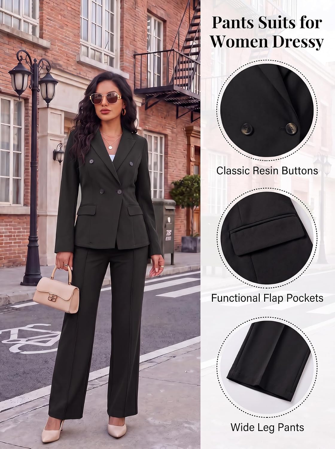 Ophestin Women's 2 Piece Suits Double Breasted Blazer Pants Suits Set
