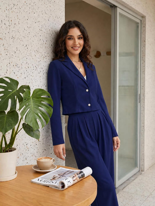 Pant Suits for Women Dressy 2 Piece Cropped Blazer Pant Set