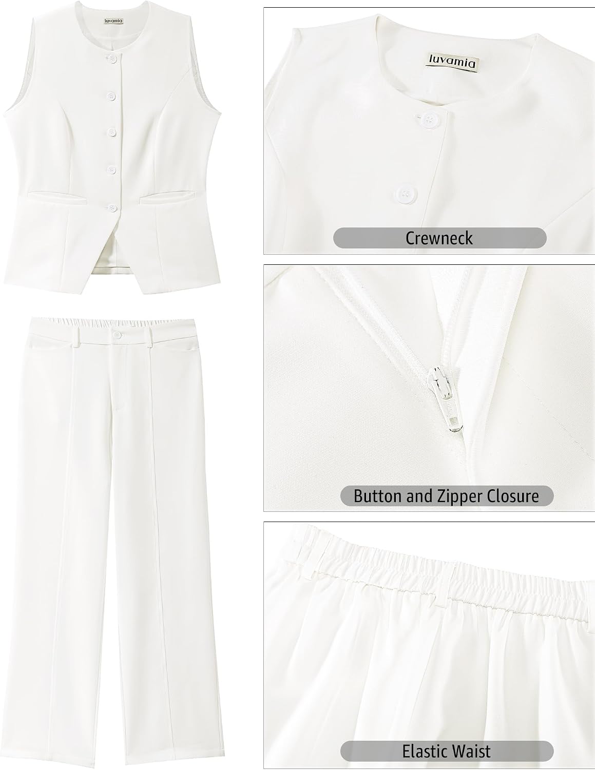 luvamia Vest Pants Suits for Women Dressy 2 Piece Business Casual Outfits