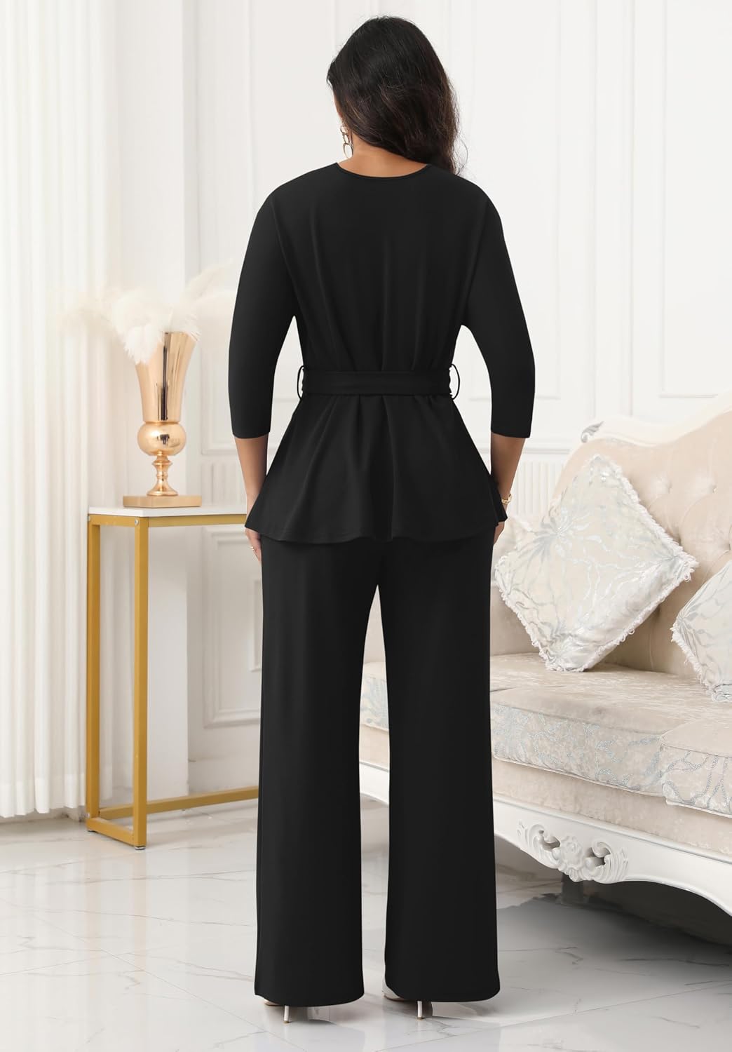 CLOCOR Women 2 Piece Outfits Suit Business Pants Set Peplum Top Flared