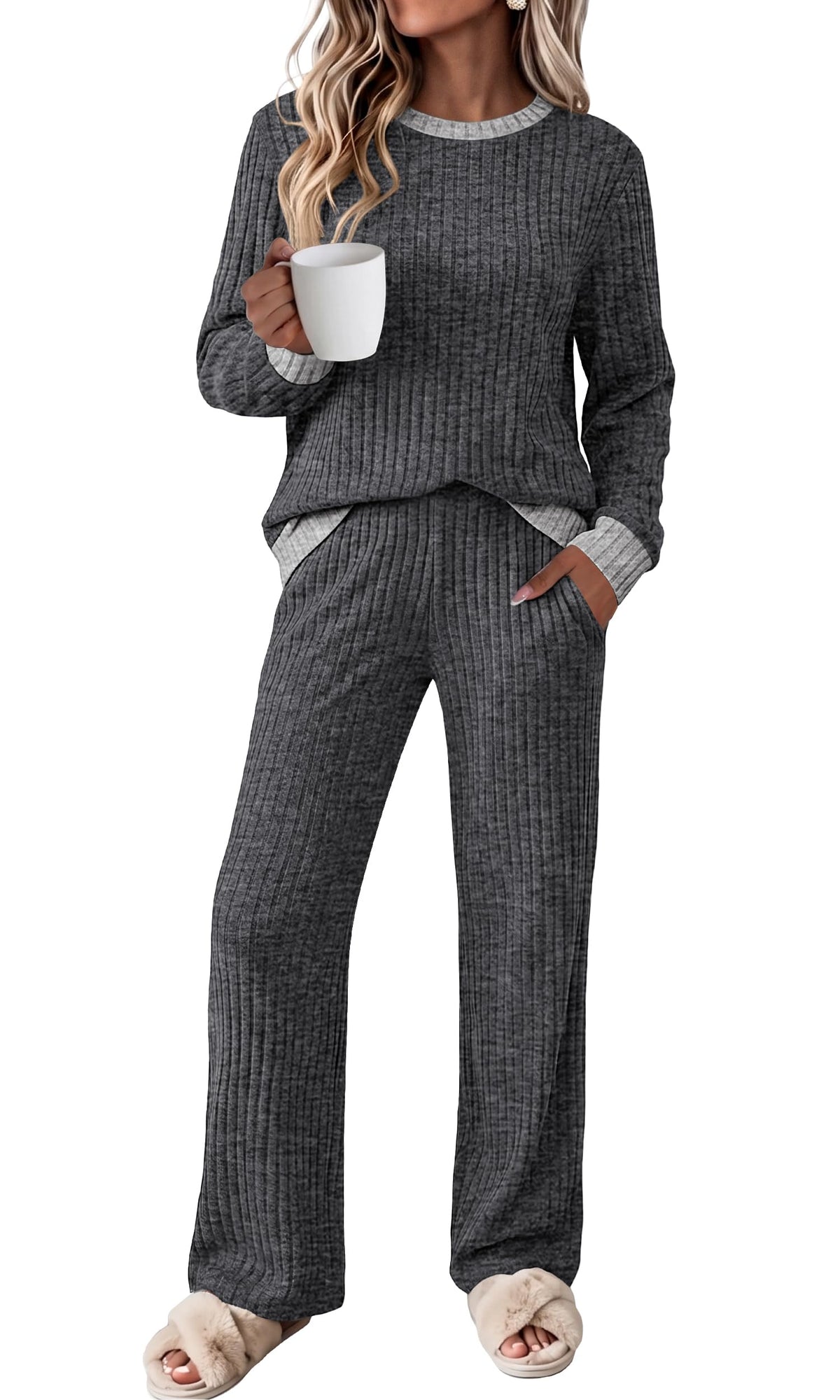OFEEFAN Lounge Sets for Women Two Piece Fall Fashion Matching Sets Comfy Airport Travel Vacation Outfits with Pockets