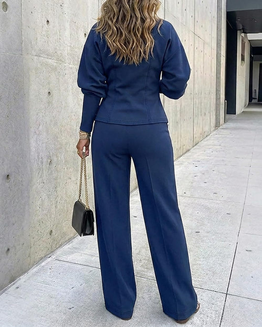 CHICME Womens 2 Piece Blazer Pants Set Fall Business Casual Outfit