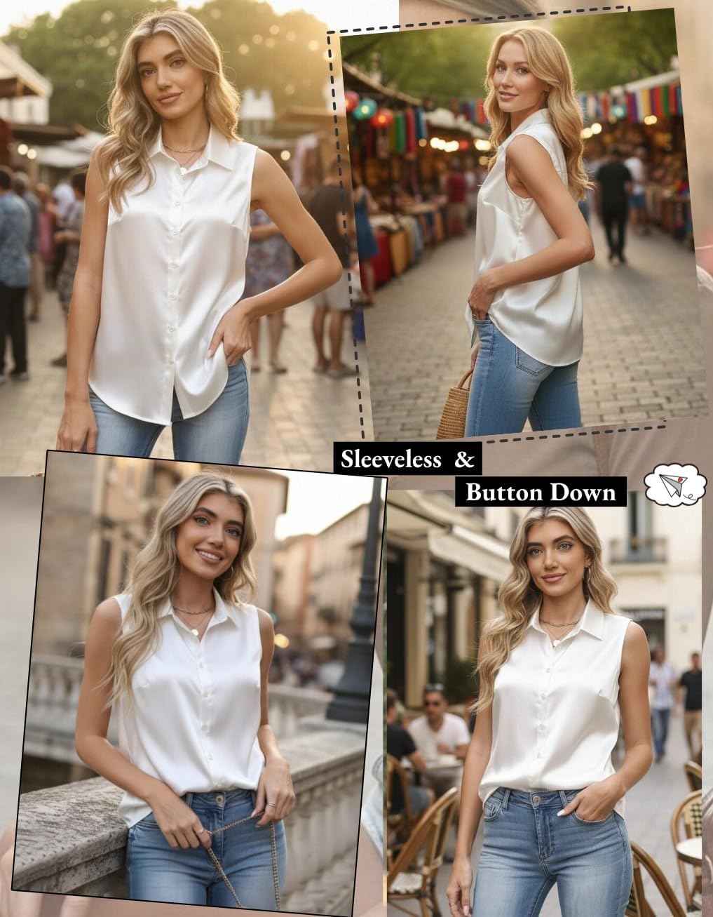 Zeagoo Womens Satin Blouse Sleeveless Silk Tank Tops Button Down Shirts