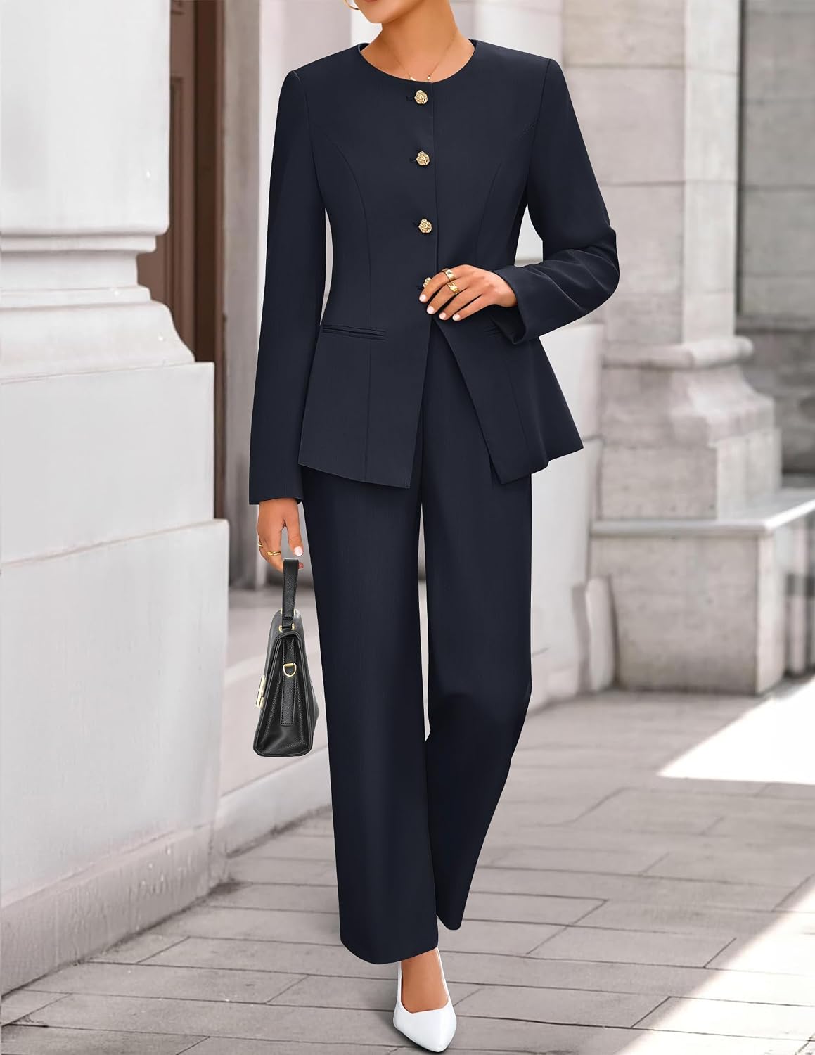 ZESICA Women's Two Piece Suits Sets Casual Business Pants Outfits