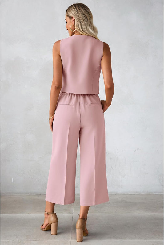 luvamia Vest Pant Suits for Women Dressy Wide Leg 2 Piece Sets Work Outfits