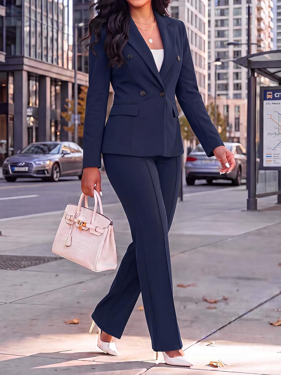 Ophestin Women's 2 Piece Suits Double Breasted Blazer Pants Suits Set
