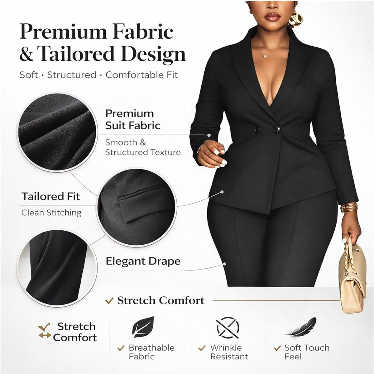 Kafiloe Women Double Breasted Blazer Pants Suit 2 Piece Outfits