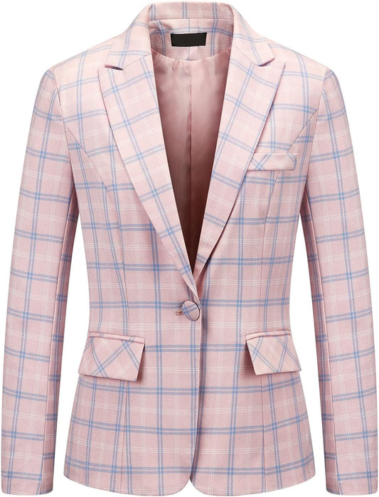 MODFUL Women's 2-Piece Plaid Business Suit Blazer&Pants Set