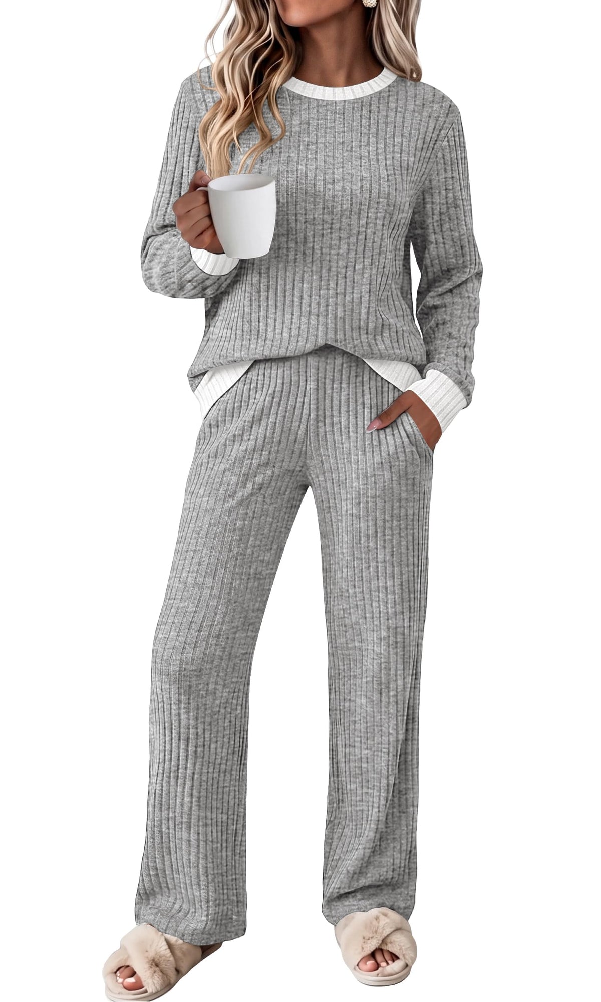 OFEEFAN Lounge Sets for Women Two Piece Fall Fashion Matching Sets Comfy Airport Travel Vacation Outfits with Pockets